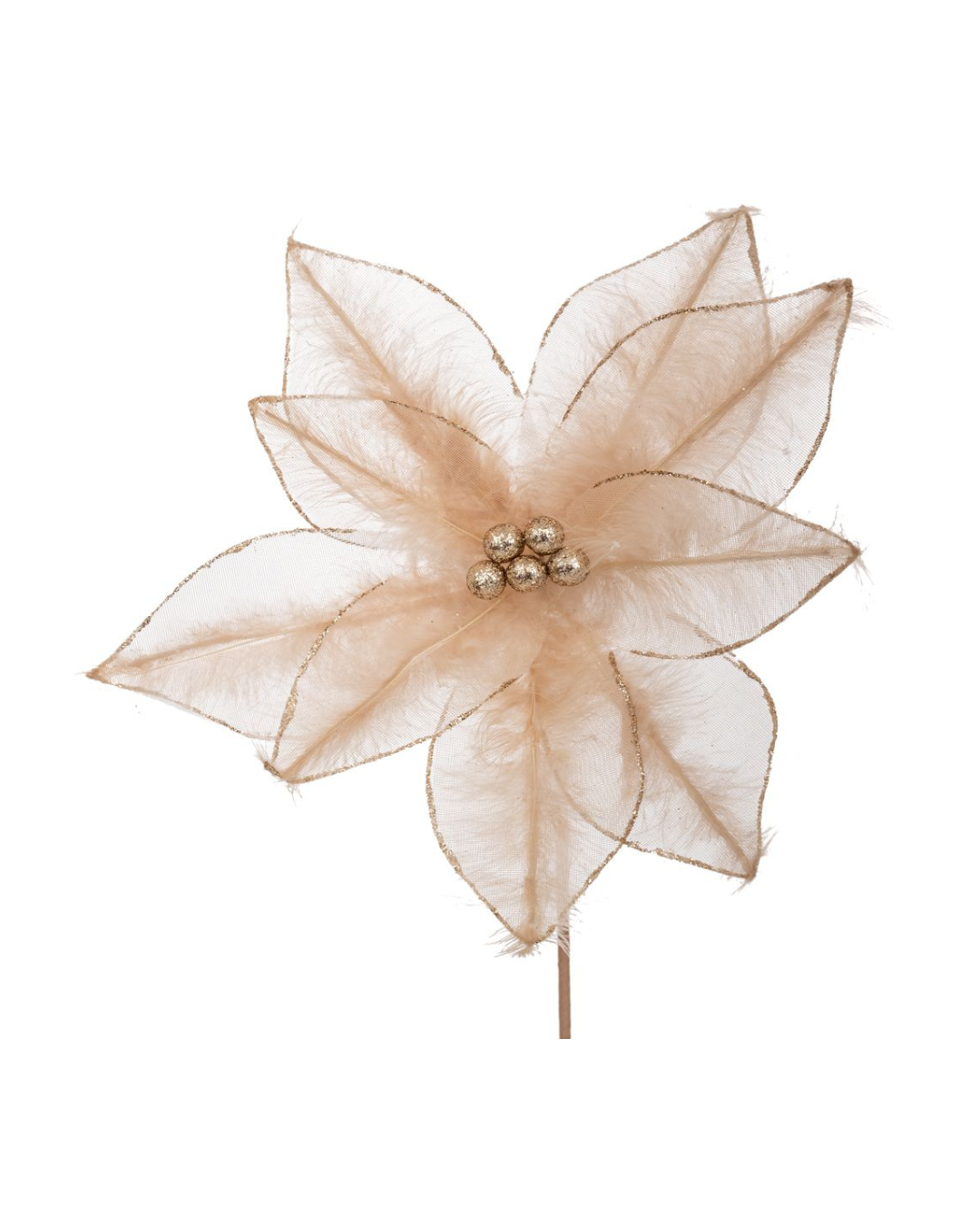 Artificial Champagne Poinsettia Branch  With Feathers 91426