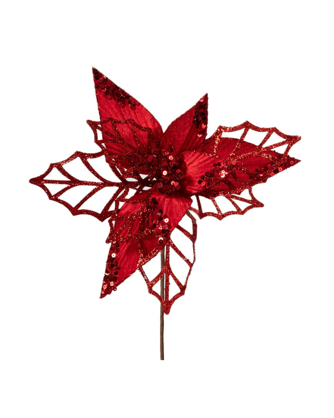 Red Glitter Poinsettia Branch 90693