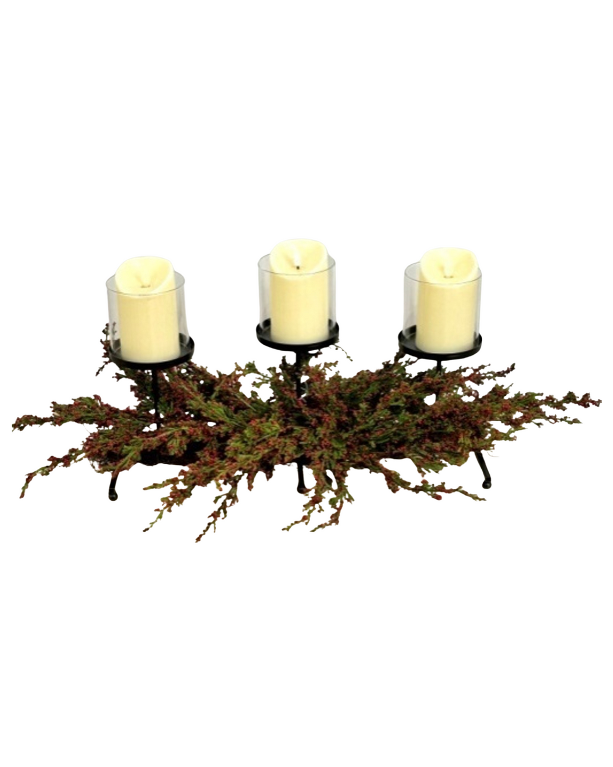 Cypress Leaf And Red Berry Candle Holder