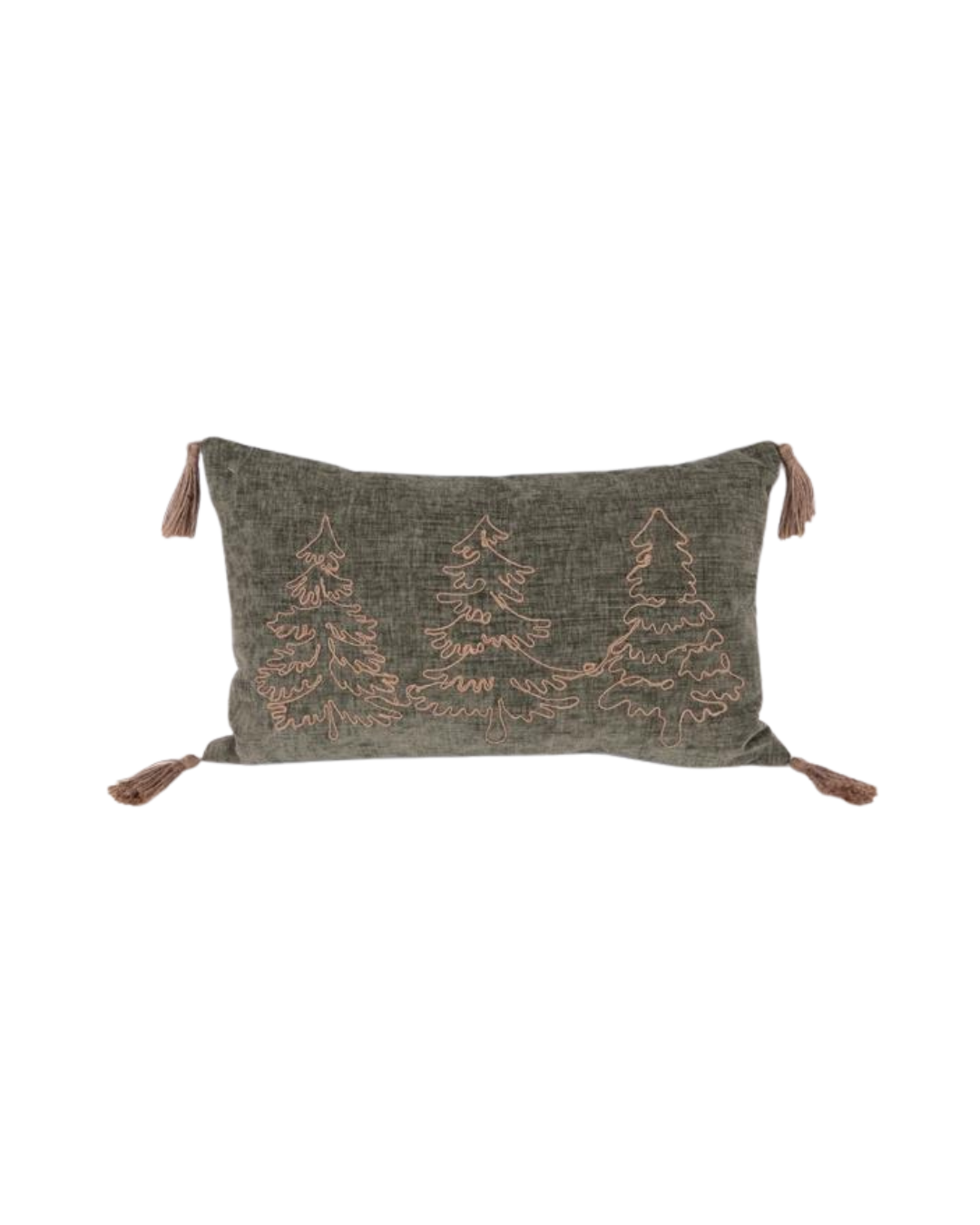 Olive Green Pillow with Christmas Trees