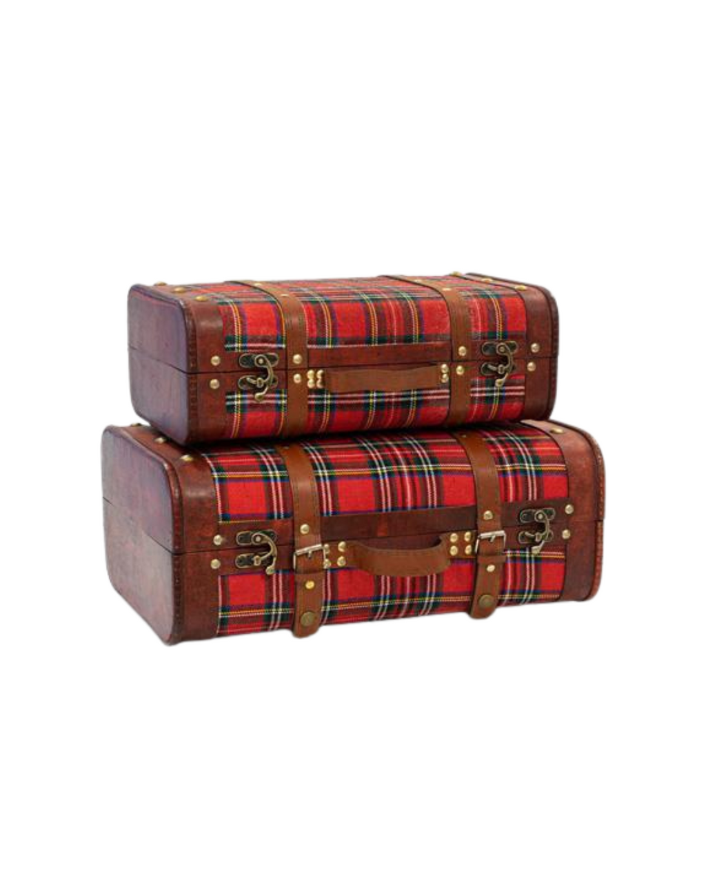 Red Plaid Fabric Suitcase