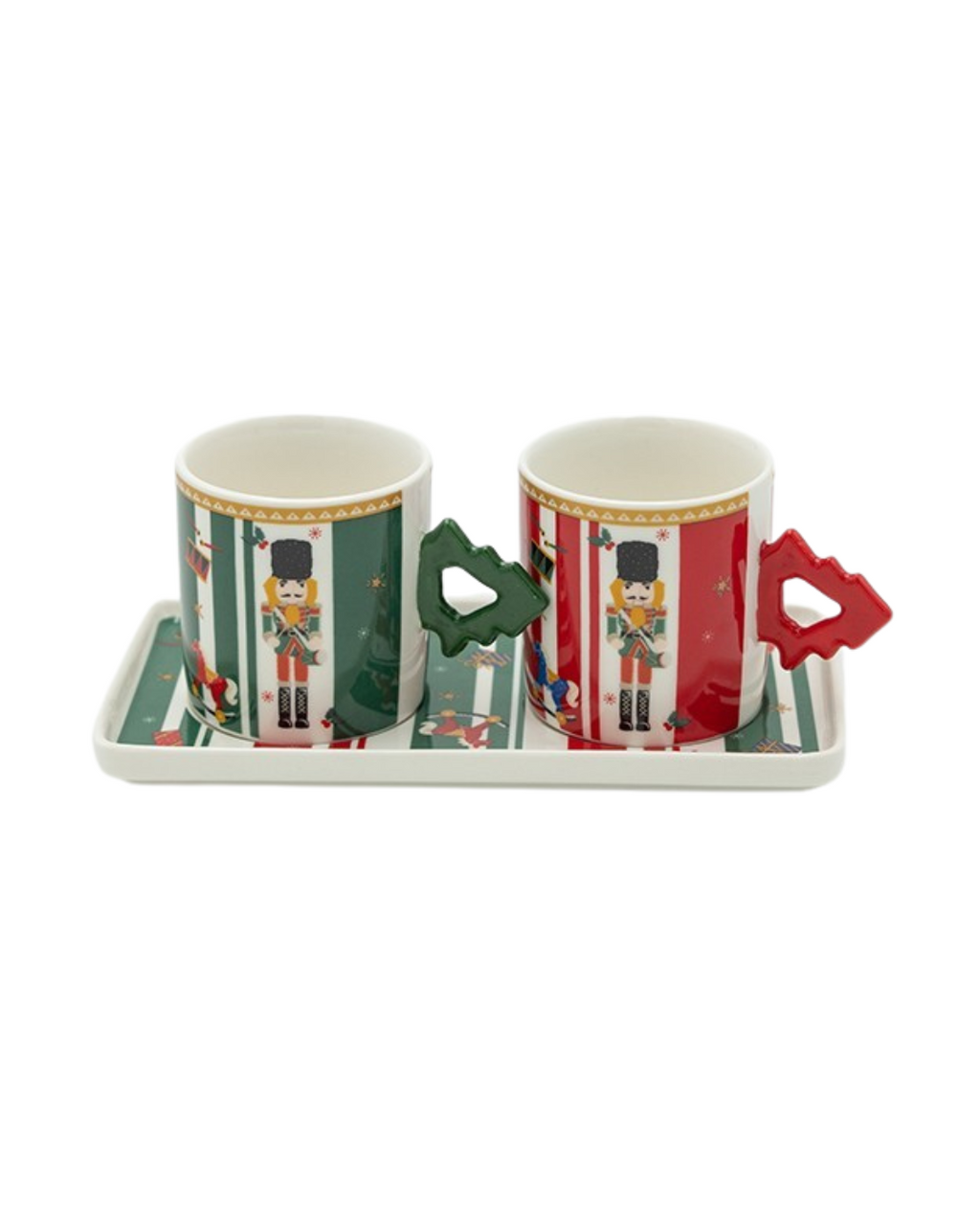 Espresso Cups with Nutcracker Design and Matching Saucers