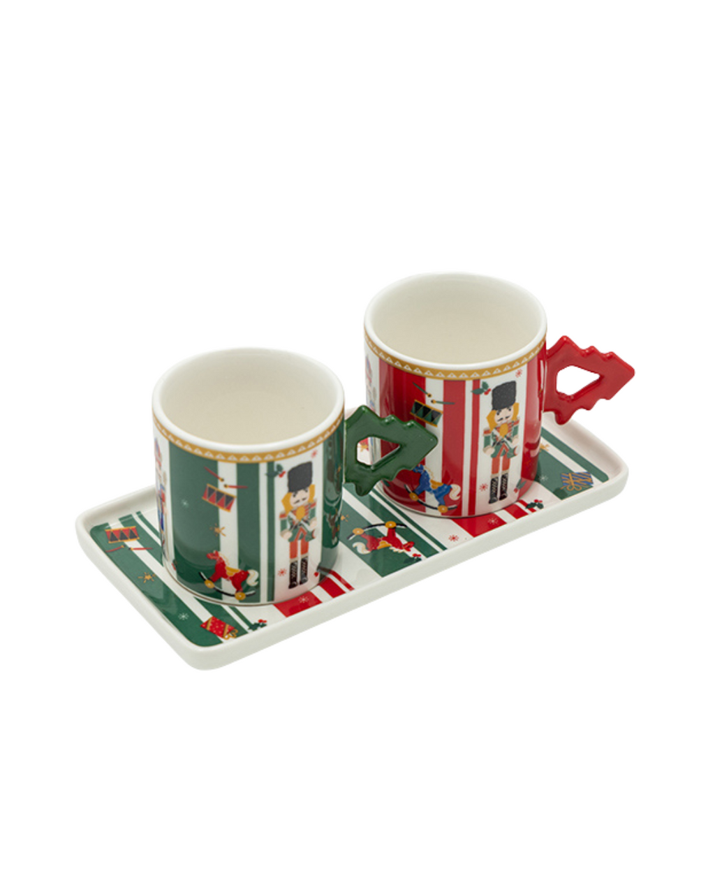 Espresso Cups with Nutcracker Design and Matching Saucers