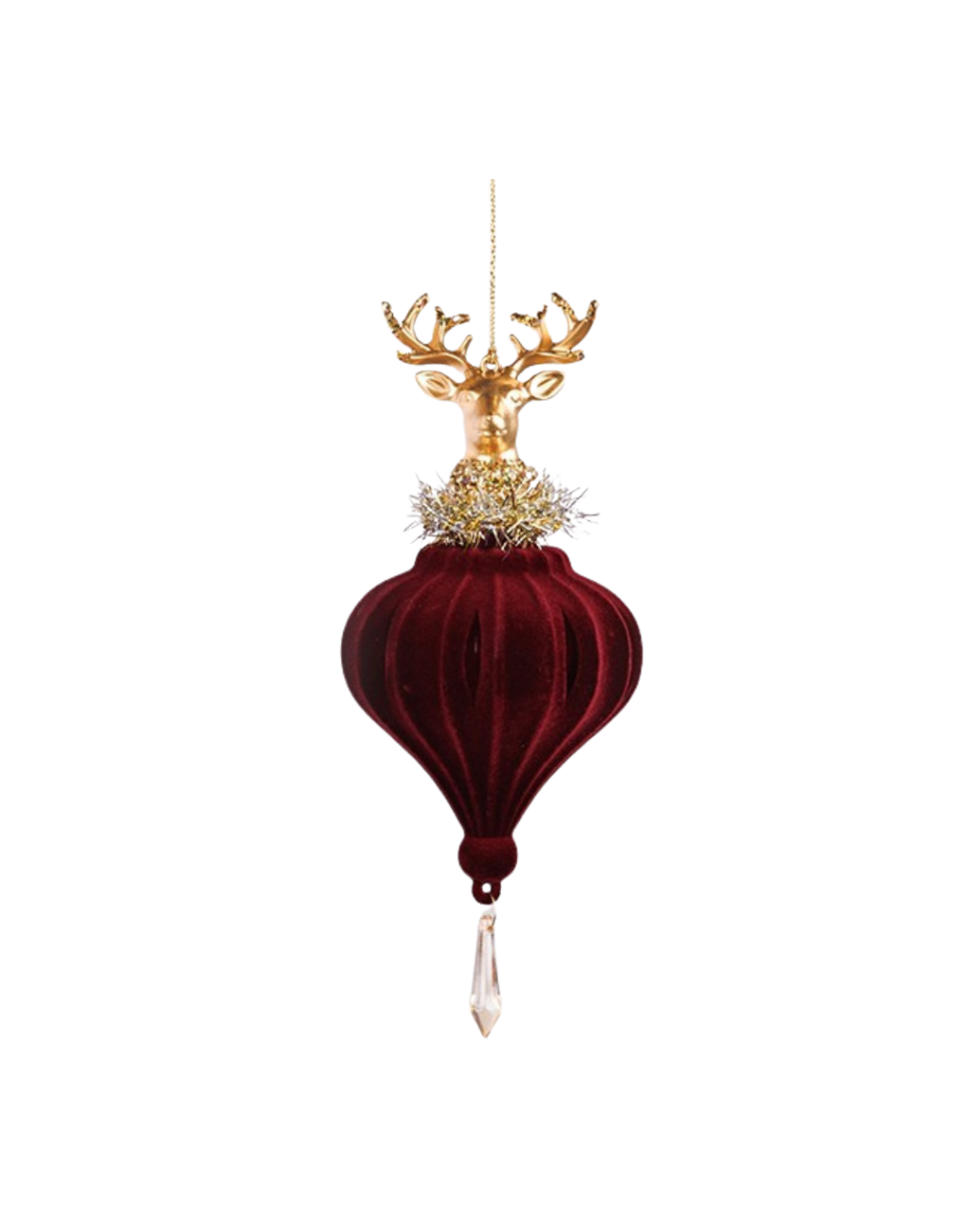 Burgundy Velvet Hanging Ornament with Gold Deer