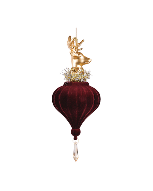 Burgundy Velvet Hanging Ornament with Gold Deer