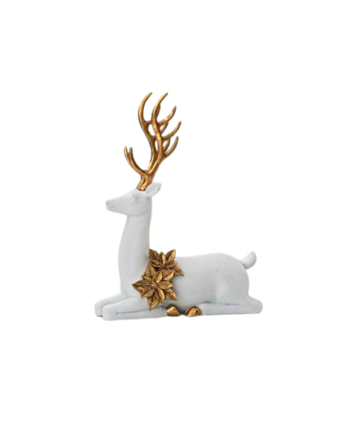 White Velvet Sitting Reindeer with Gold Flowers