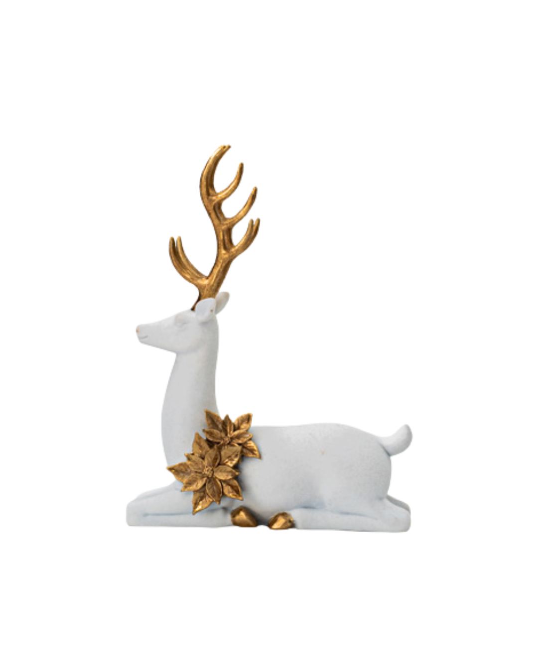 White Velvet Sitting Reindeer with Gold Flowers
