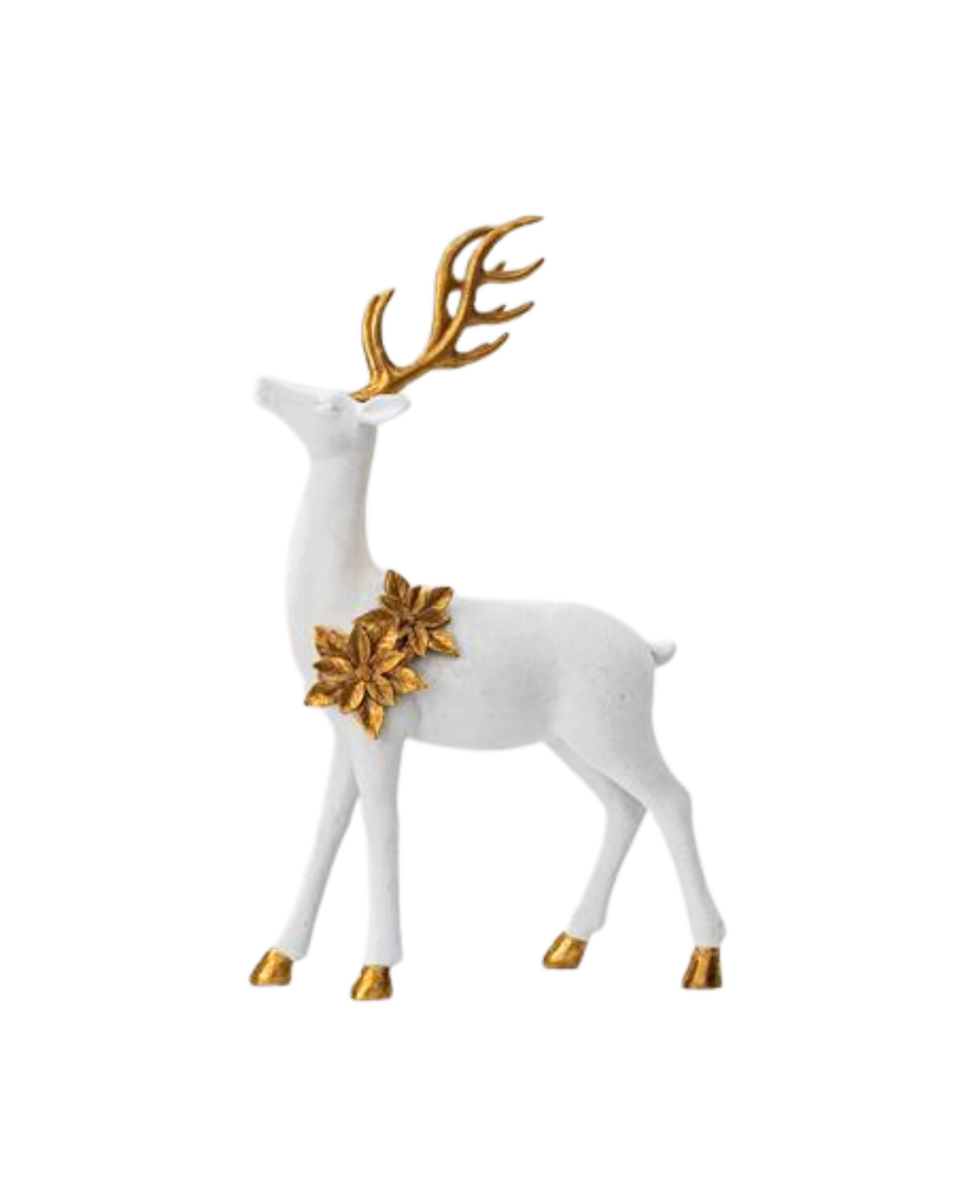 White Velvet Standing Reindeer with Gold Flowers