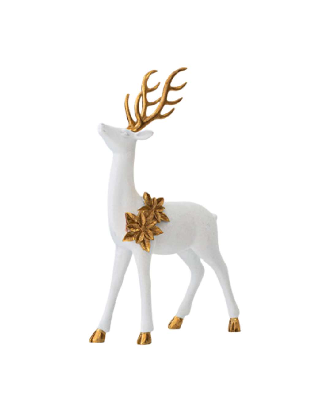 White Velvet Standing Reindeer with Gold Flowers