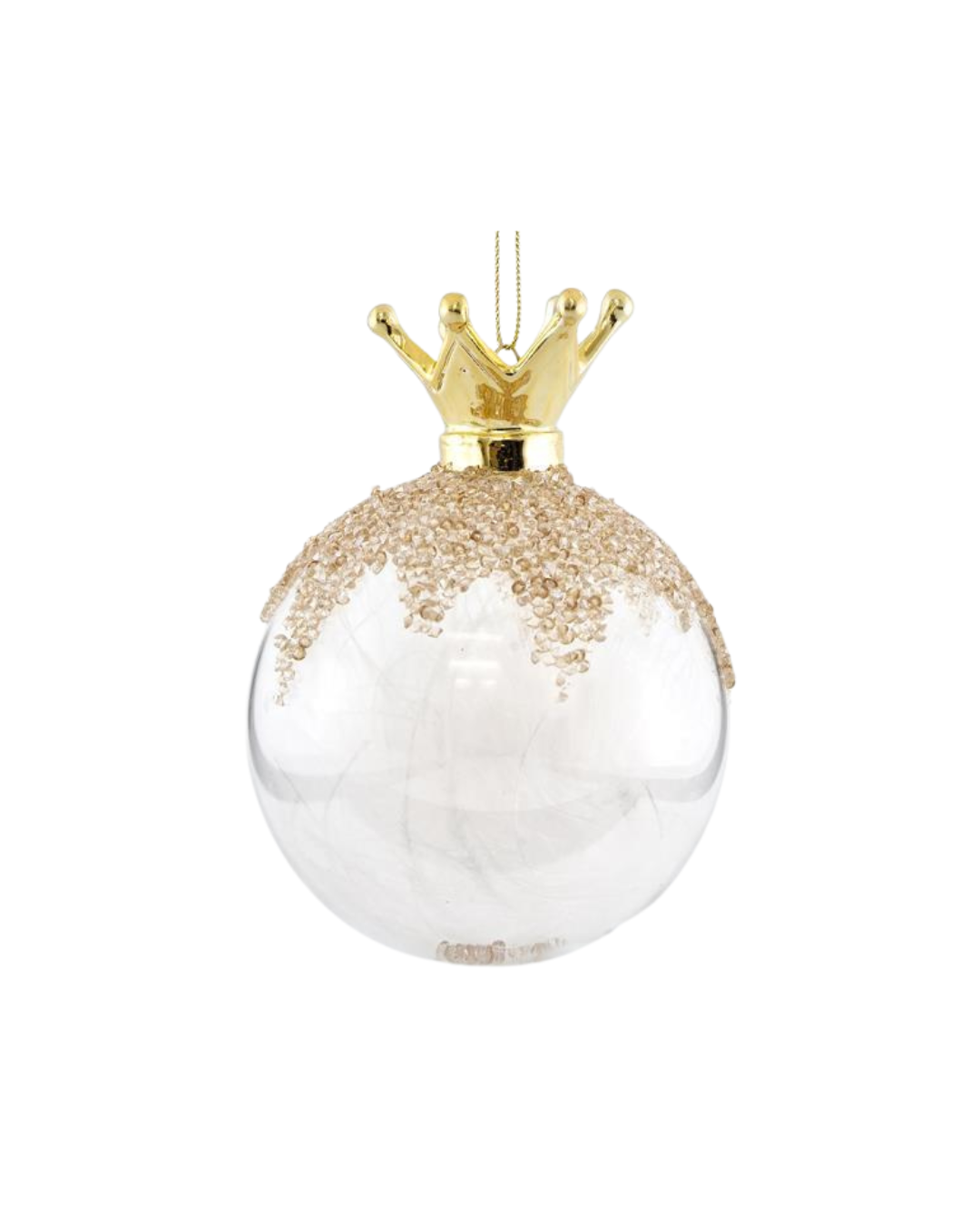 Transparent Glass Ball with Crown on Top and Feather Inside
