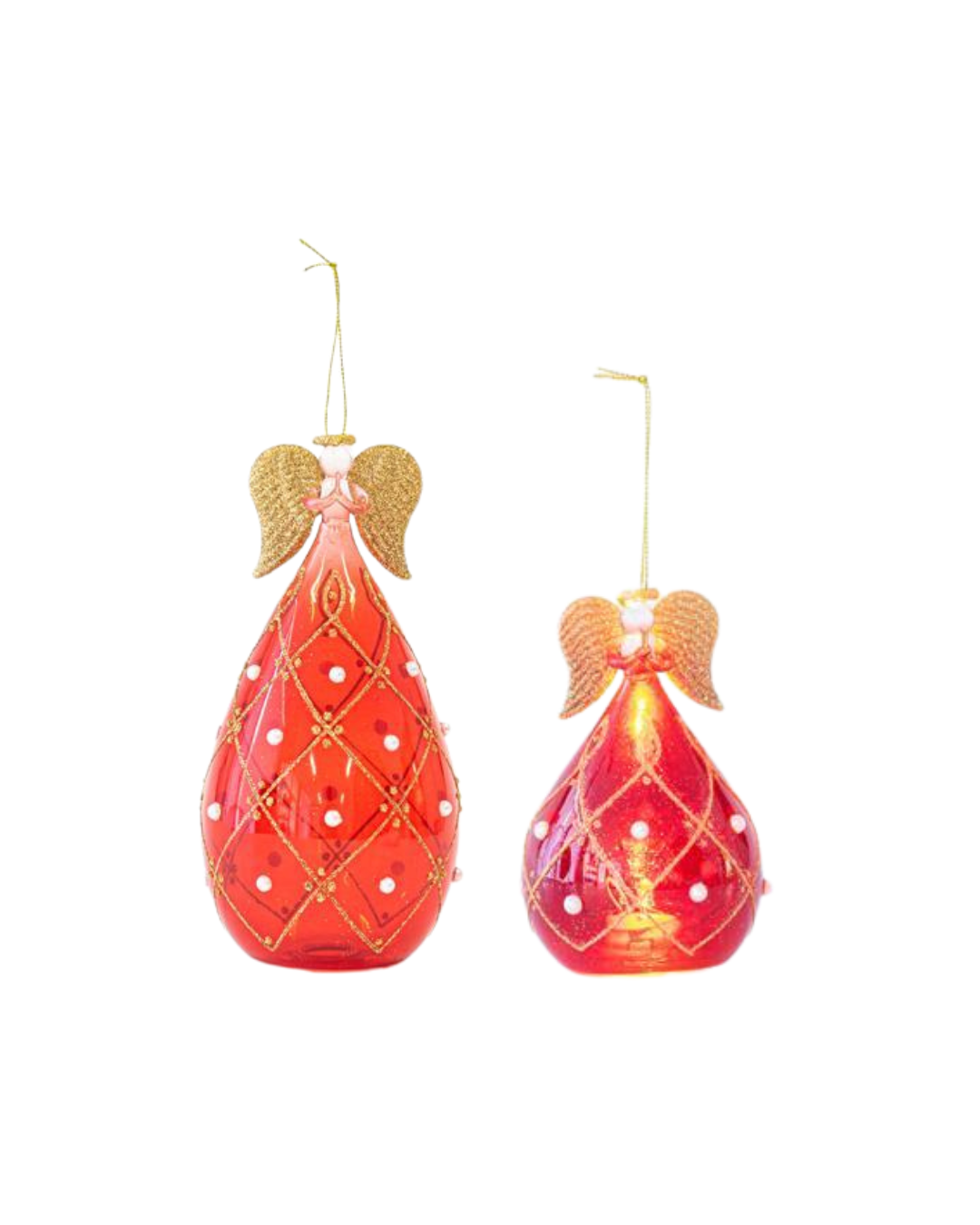 Red Glass Candle Holder with Angel Design