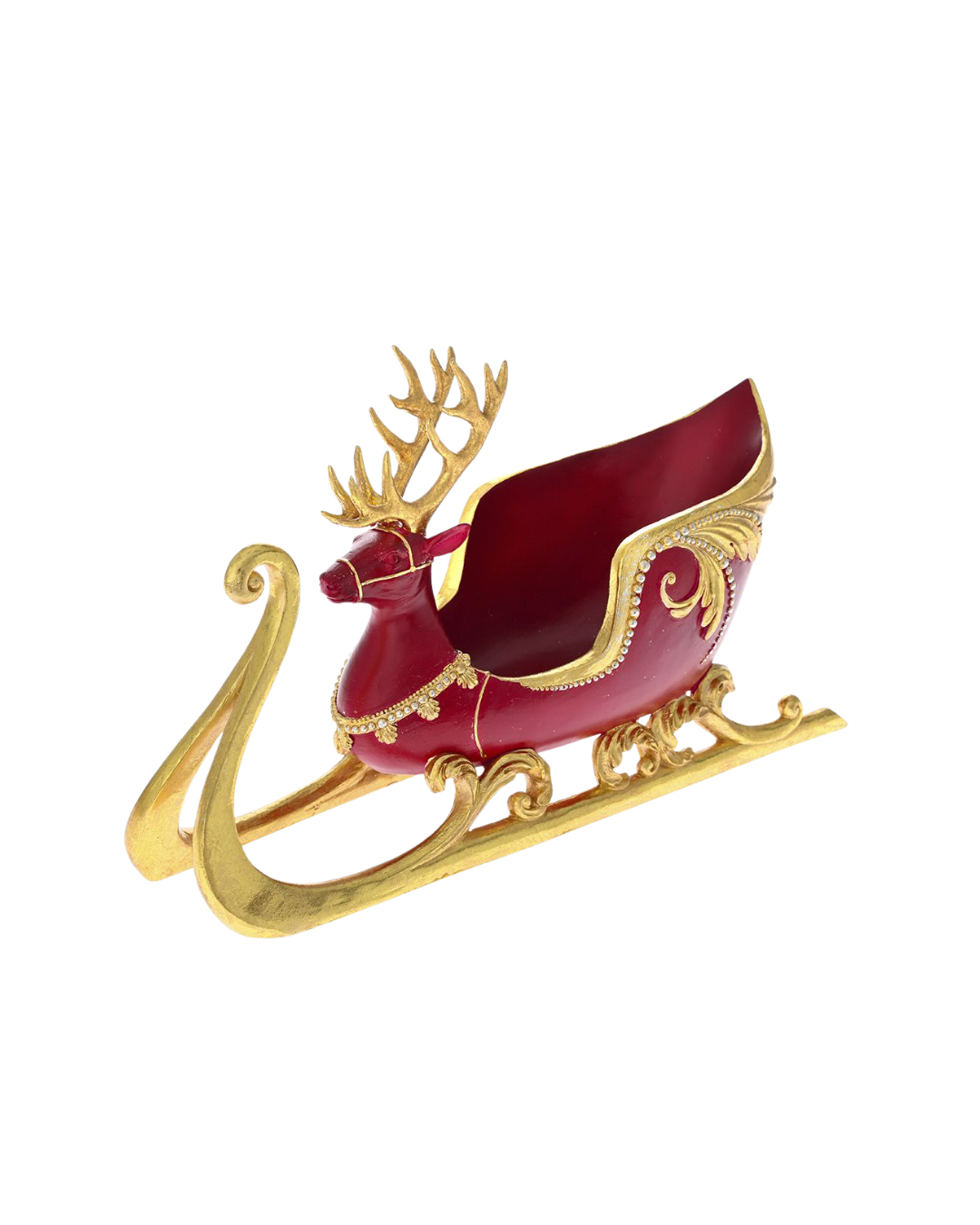 Gold and Burgundy Resin Sledge with Reindeer