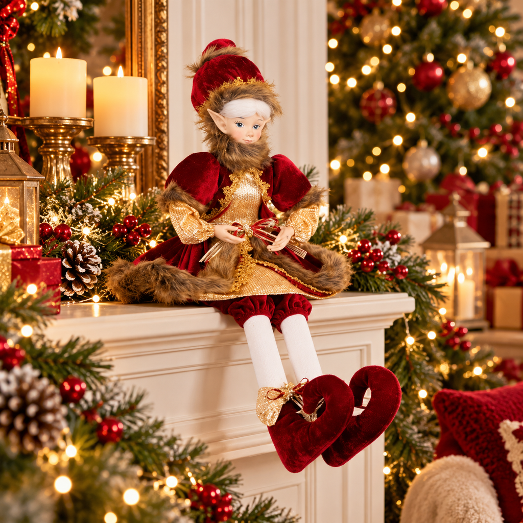 Christmas Elf in Burgundy Outfit
