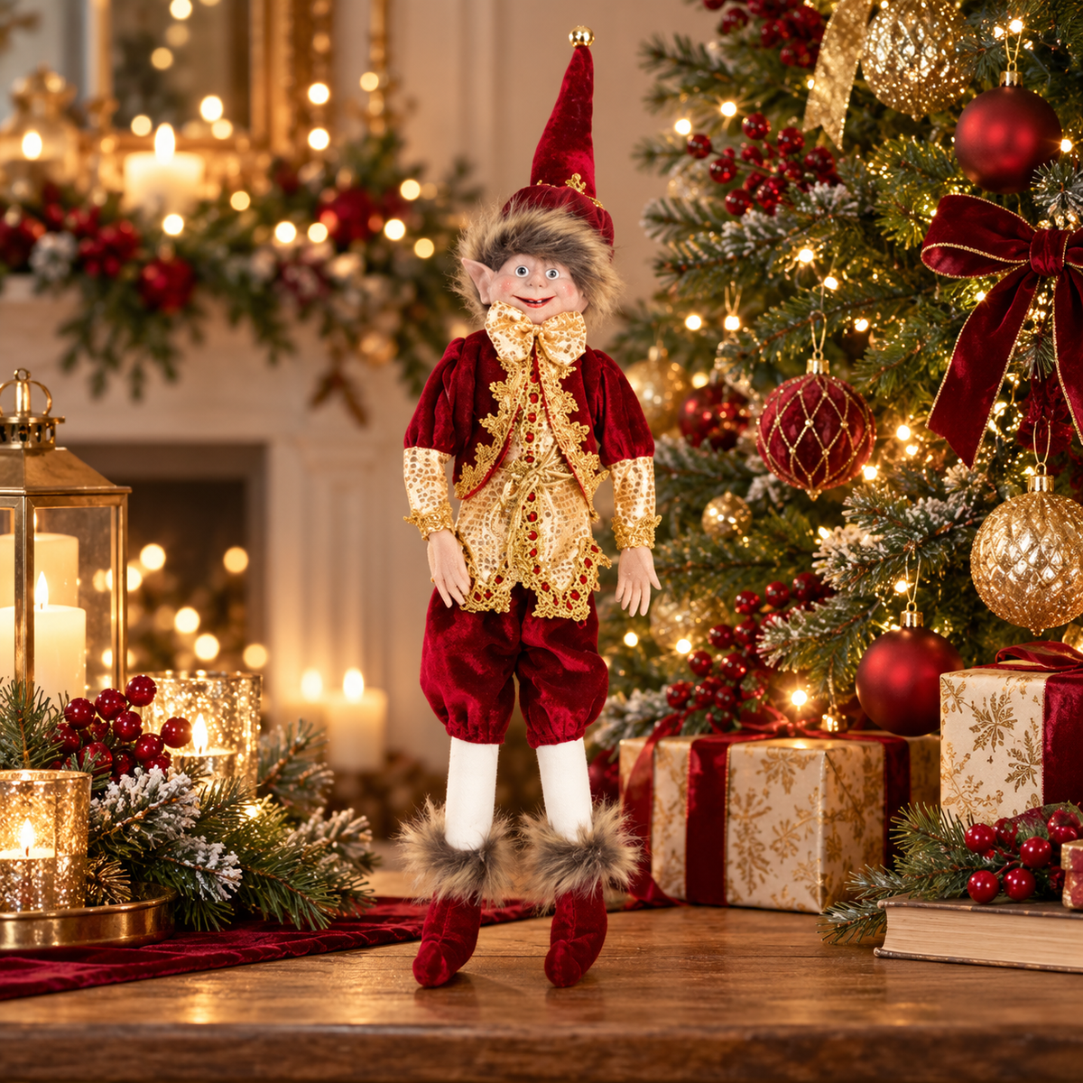 Christmas Elf in Burgundy Outfit