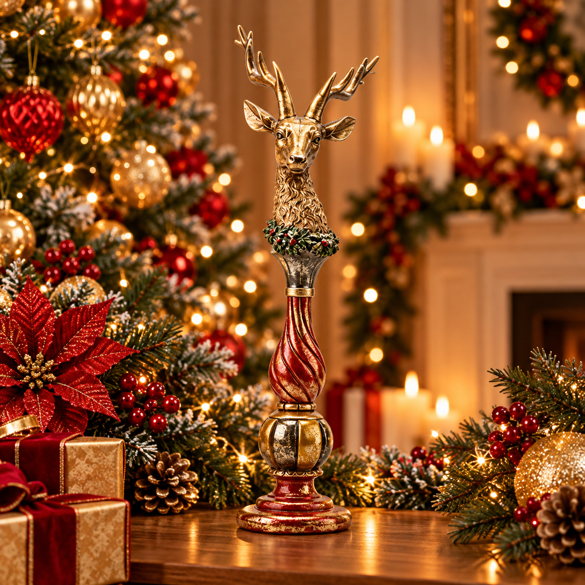 Polyresin Reindeer with Ornate Base