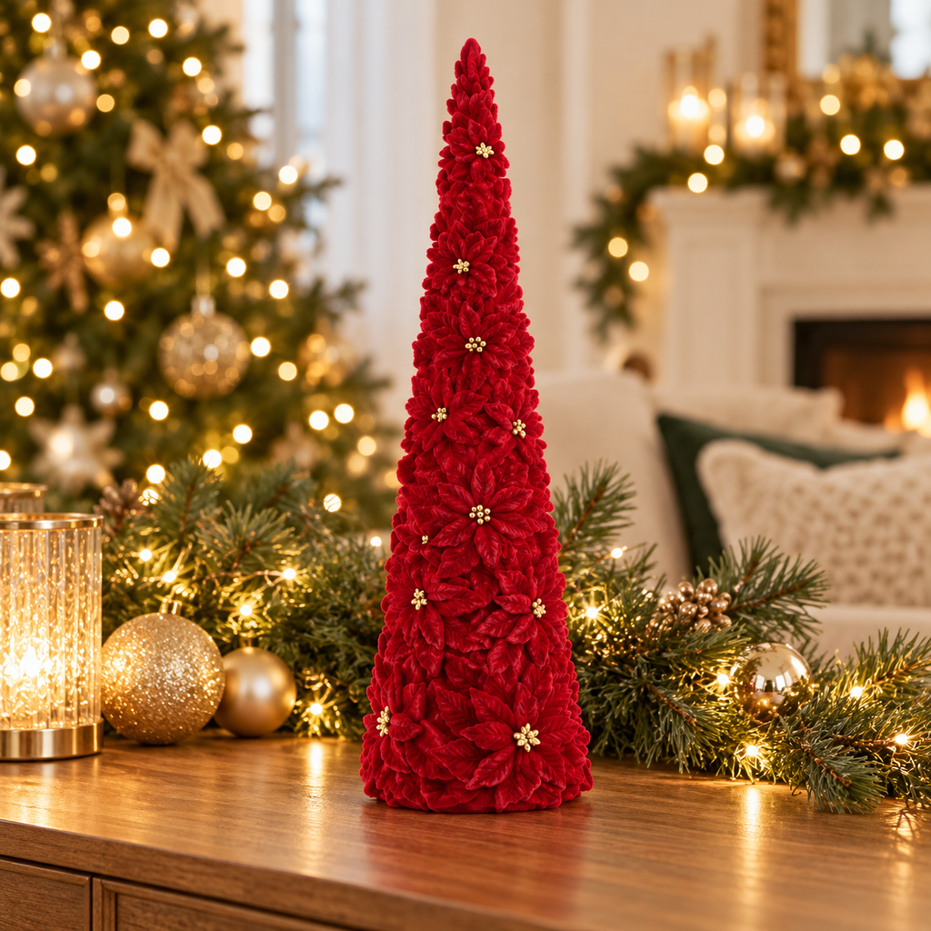 Red Flocked Polyresin Christmas Tree