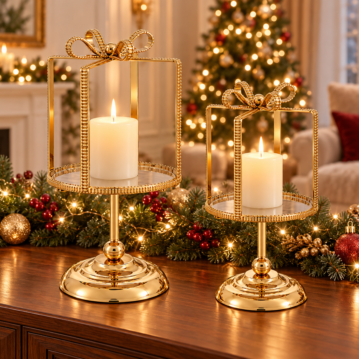 Gold Metal Candle Holder with Glass