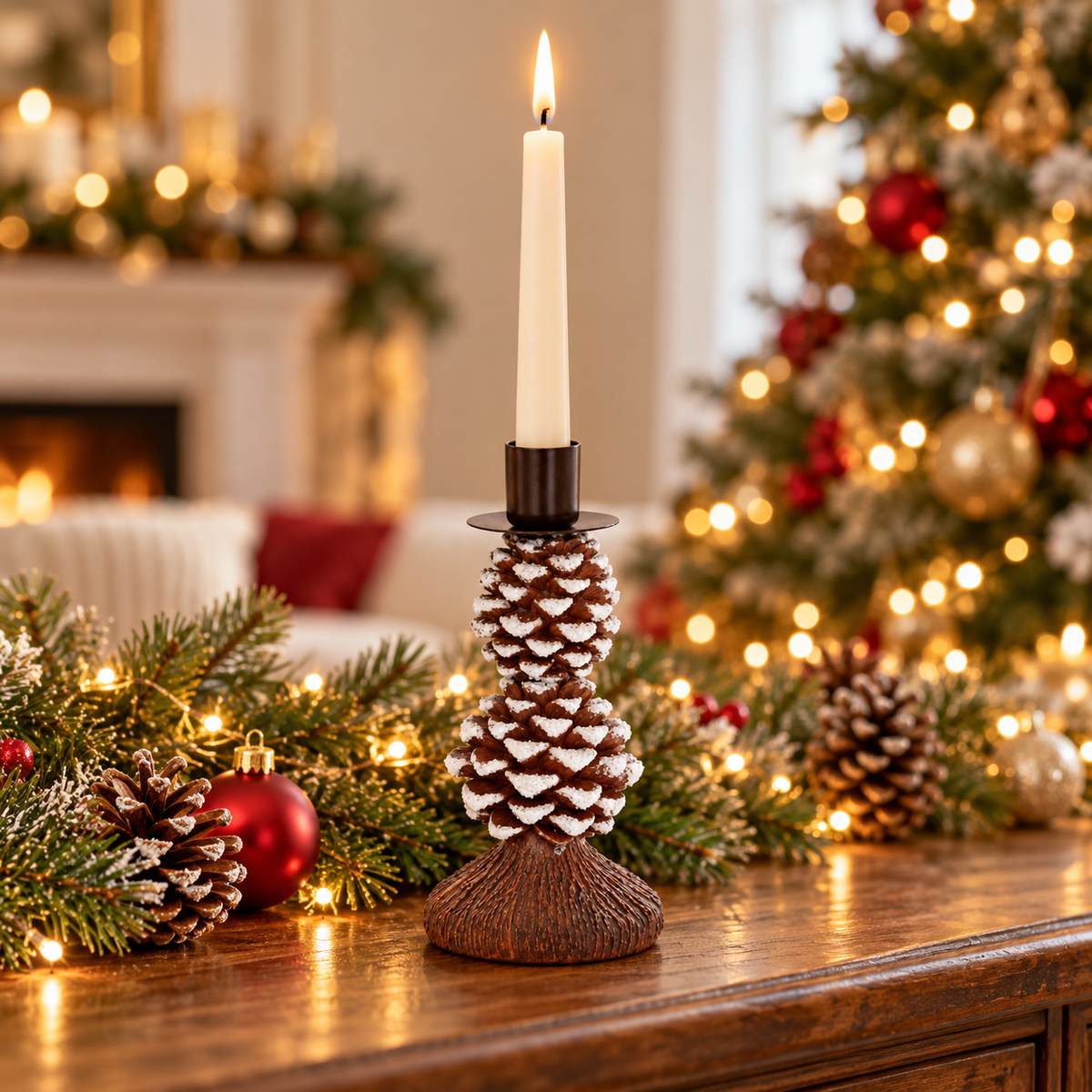 Polyresin Pinecone Candle Holder