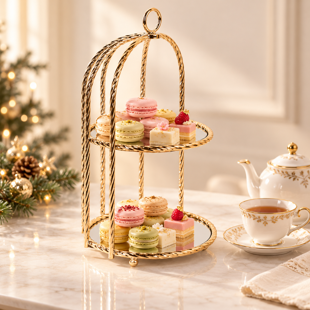 Gold Metal Cake Stand with Mirror