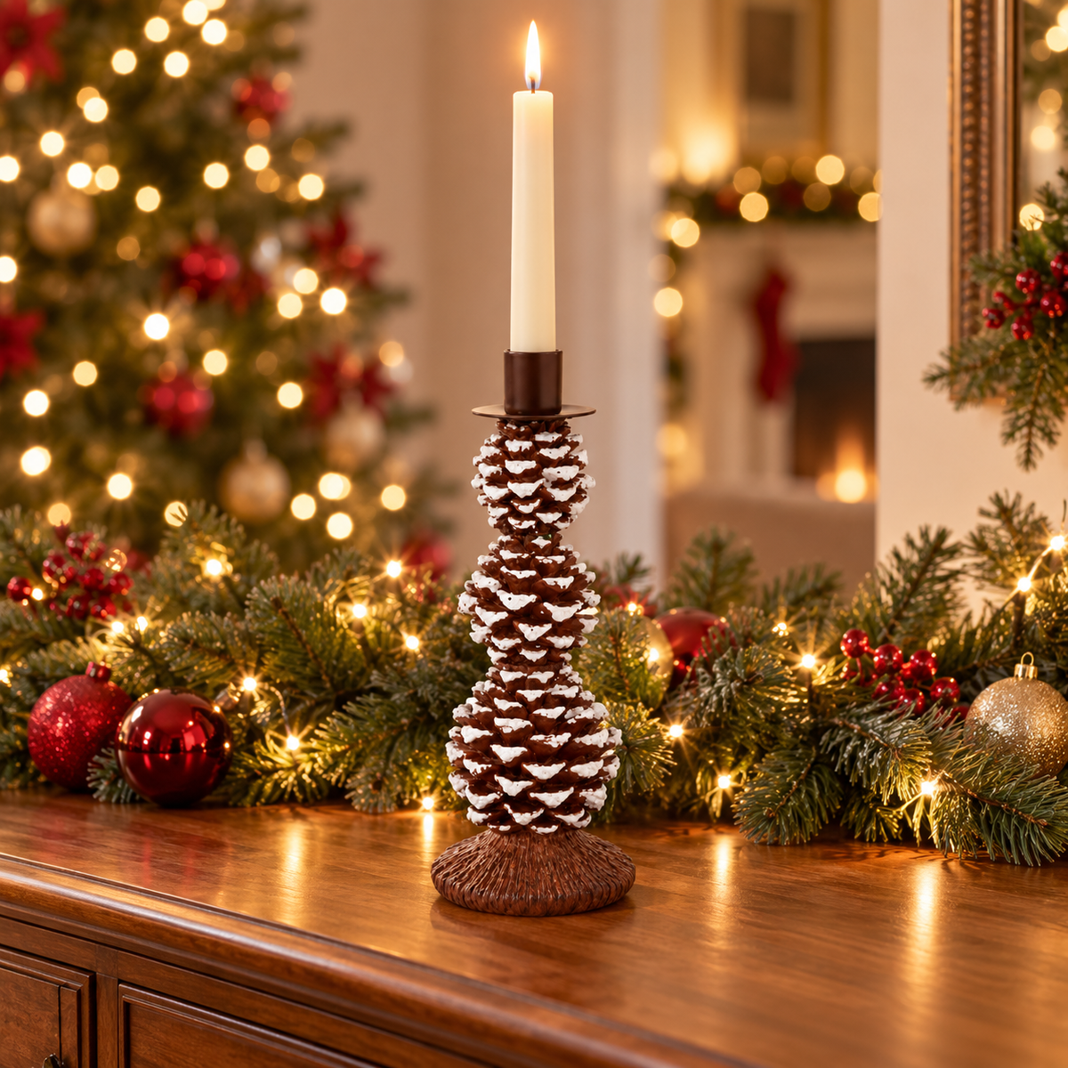 Polyresin Pinecone Candle Holder