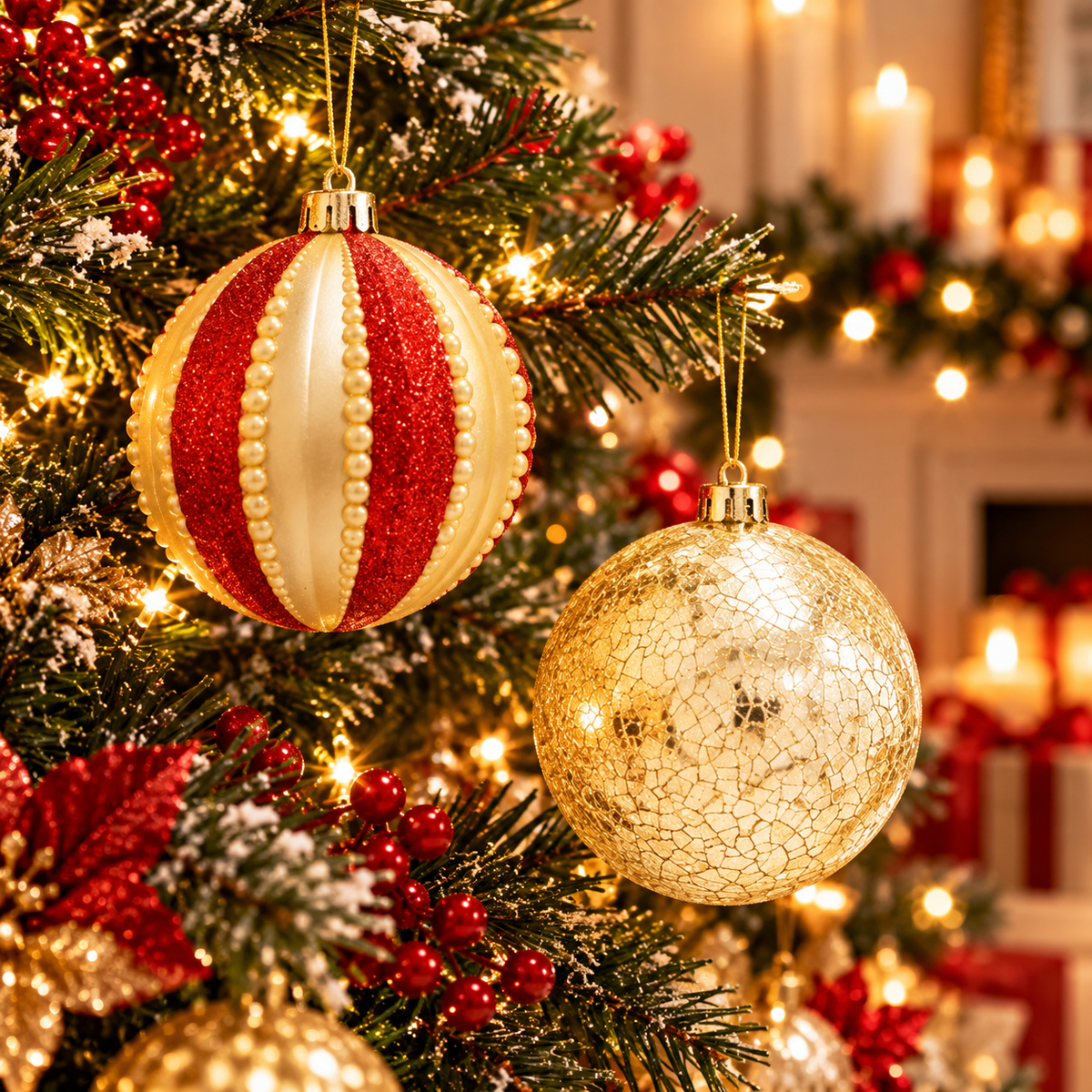 Red & Gold Plastic Christmas Baubles