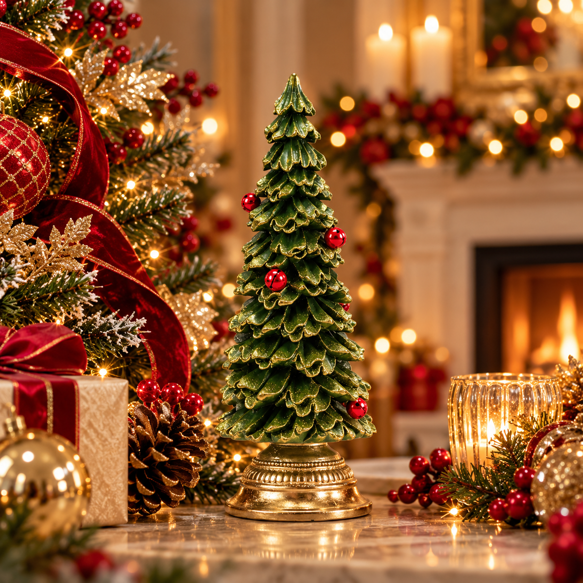Polyresin Christmas Tree with Red Bells