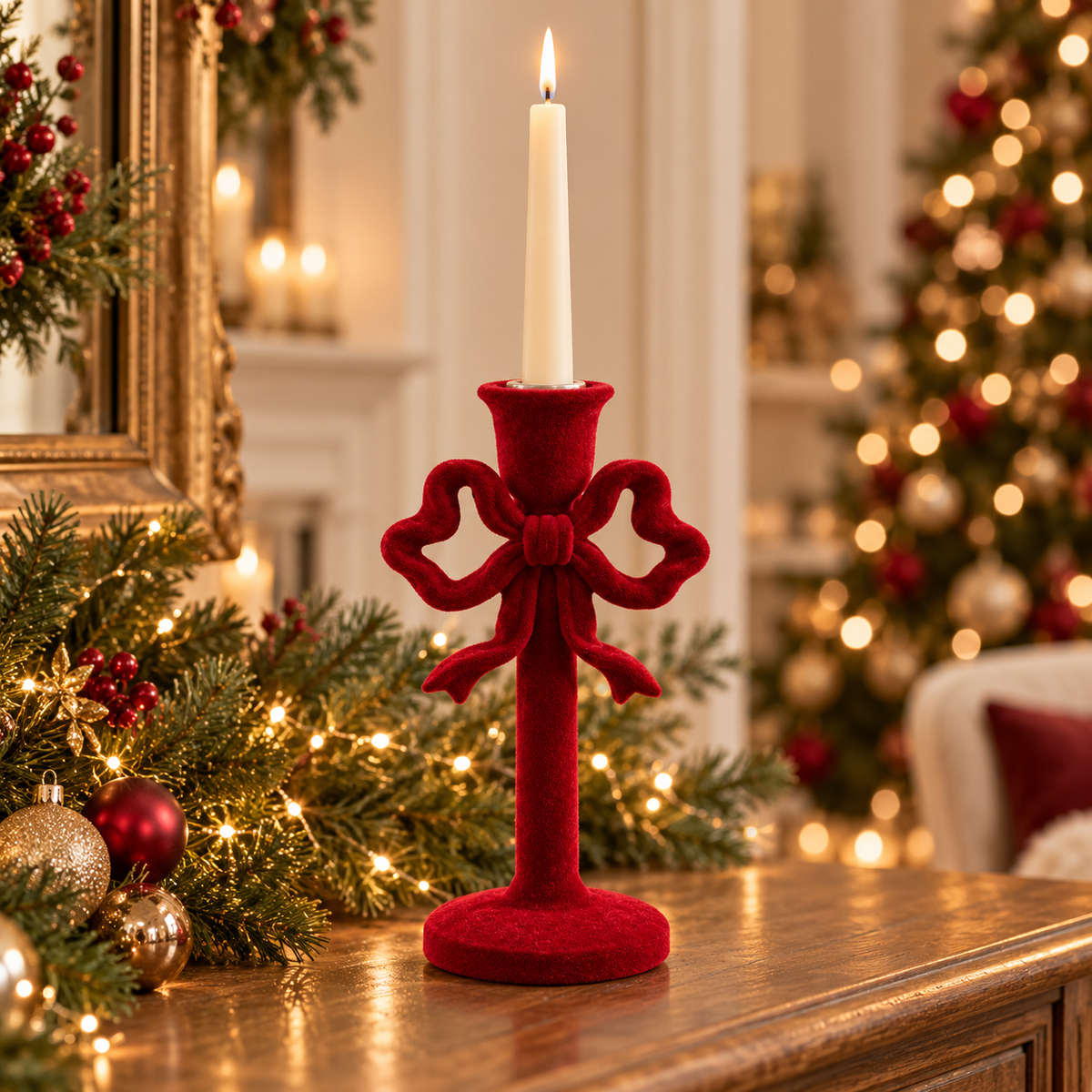 Red Velvet Candle Holder