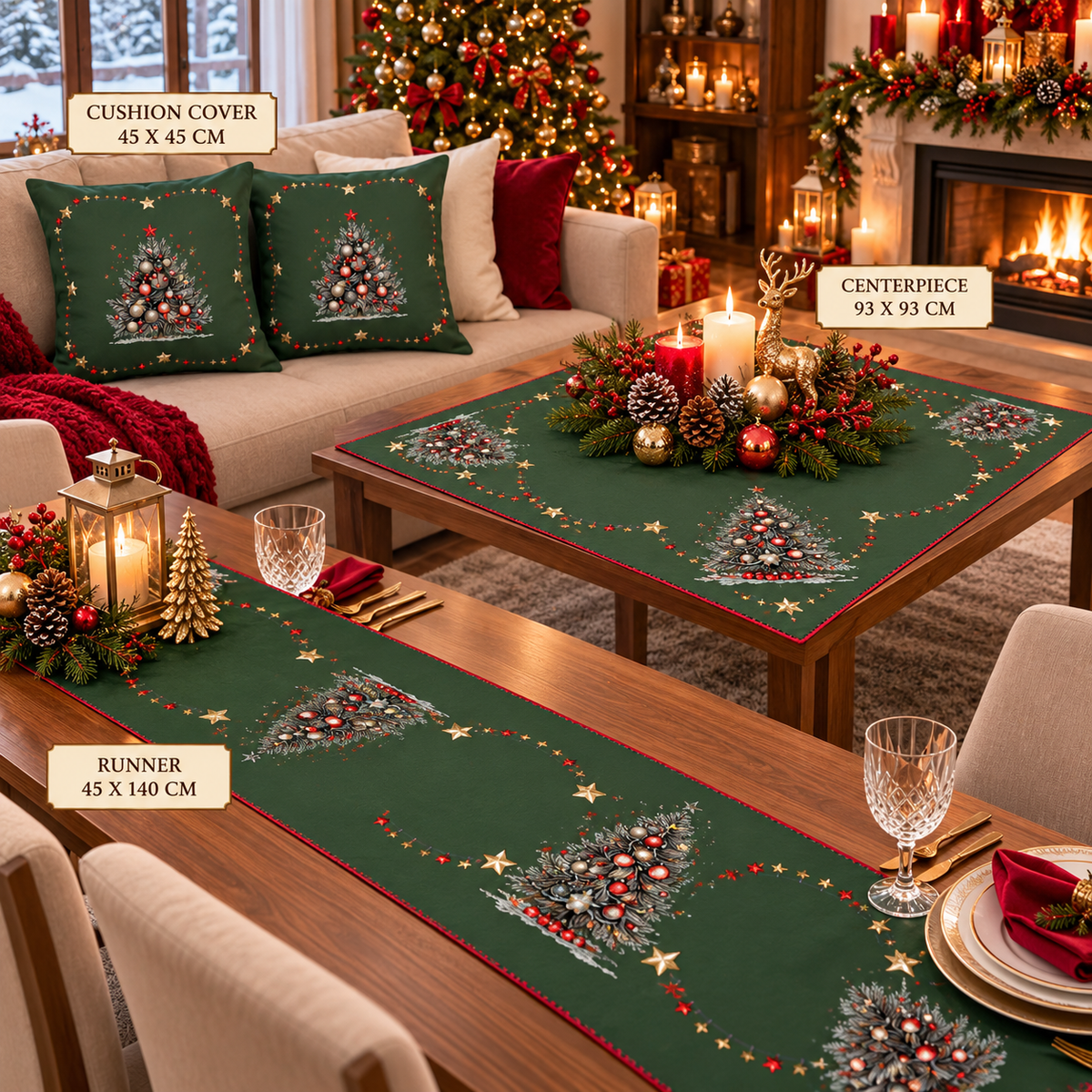 ASSIA 01 GREEN - Embroidered Table Linen Collection